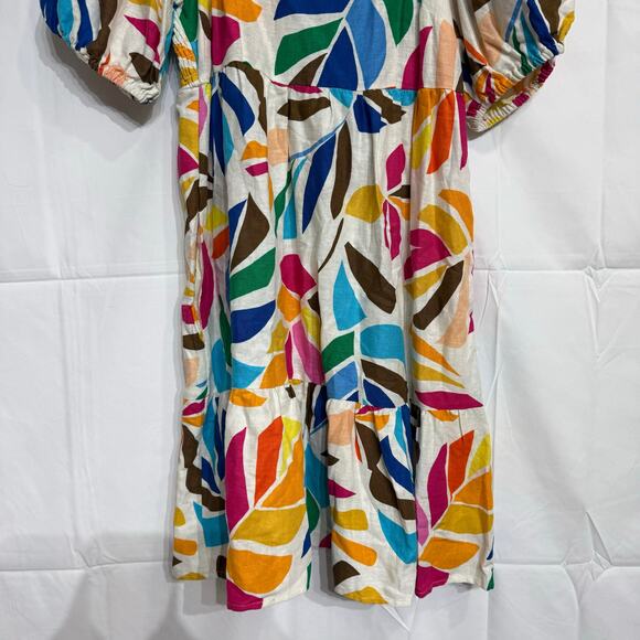 Tabitha Brown Vibrant Botanical Tropical Print Linen Blend Midi Dress Sz S - Picture 4 of 13
